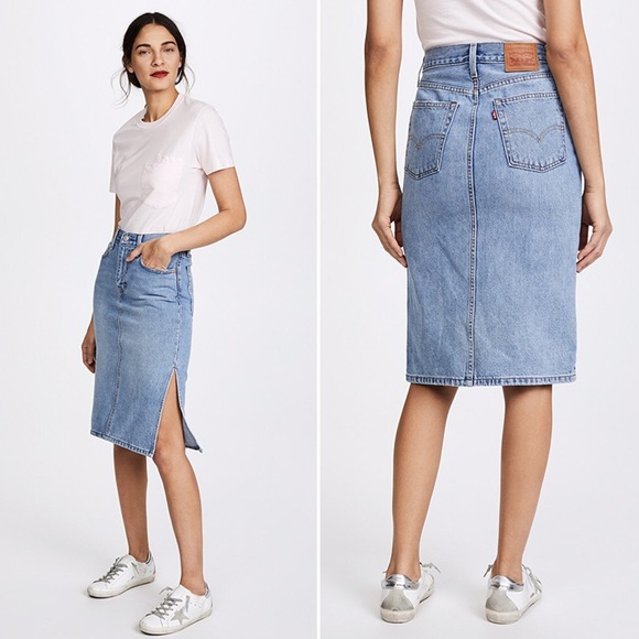 side slit denim skirt